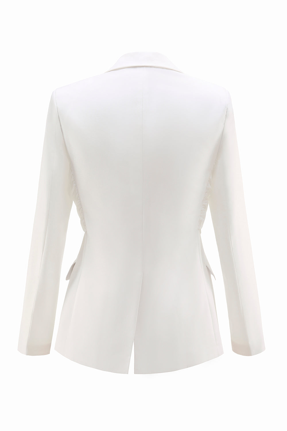 White 2 Piece Notched Lapel Ruched Business Suits with Sash
