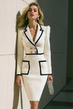 White Double Breasted Pencil Short Blazer Dress with Sleeves