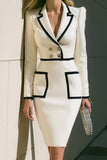 White Double Breasted Pencil Short Blazer Dress with Sleeves