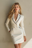 White Pencil Notched Lapel Short Blazer Dress with Sleeves