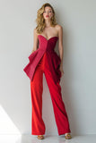 Red Strapless 2 Piece Patchwork Business Suits