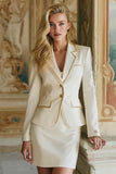 White Notched Lapel 2 Piece Pencil Short Business Suits with Sleeves
