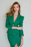 Dark Green 2 Piece Notched Lapel Bodycon Short Prom Suits with Slit