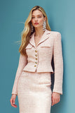 Blush 2 Piece Pencil Tweed Single Breasted Midi Pageant Interview Outfits Suits with Sleeves