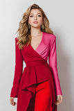 Red 2 Piece Shawl Lapel Satin Women Prom Suits with Sleeves