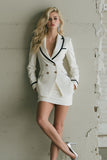 White 2 Piece Double Breasted Pencil Short Business Suits with Pockets