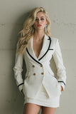 White 2 Piece Double Breasted Pencil Short Business Suits with Pockets