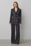 Dark Grey Double Breasted 2 Piece Peak Lapel Business Suits