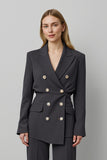 Dark Grey Double Breasted 2 Piece Peak Lapel Business Suits