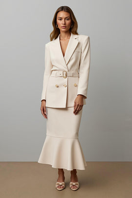 Champagne Notched Lapel 2 Piece Business Suits with Belt