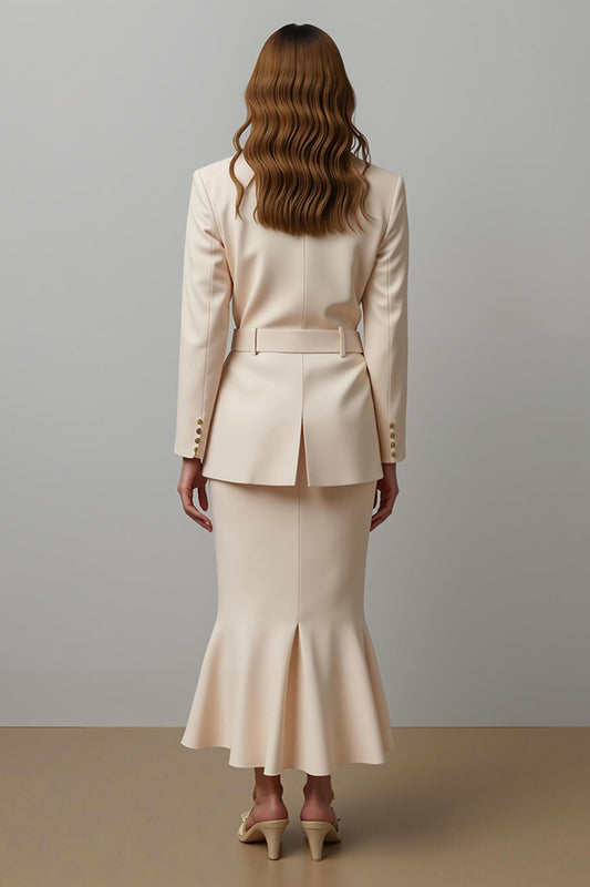 Champagne Notched Lapel 2 Piece Business Suits with Belt