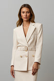 Champagne Notched Lapel 2 Piece Business Suits with Belt