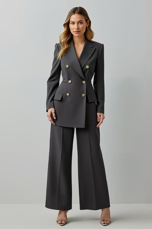 Dark Grey 2 Piece Peak Lapel Double Breasted Business Suits