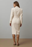 Champagne Notched Lapel Pencil Midi Blazer Dress
