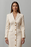Champagne Notched Lapel Pencil Midi Blazer Dress