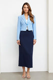 Navy Blue 2 Piece Notched Lapel Pencil Business Suits