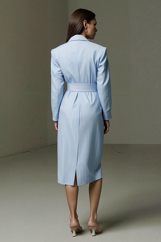 Blue Collar Neck Pencil Single Breasted Midi Shirt Dress