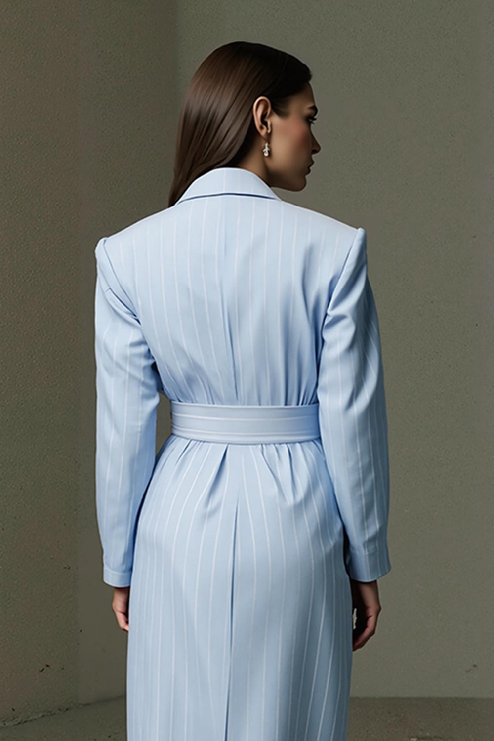 Blue Collar Neck Pencil Single Breasted Midi Shirt Dress