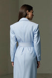 Blue Collar Neck Pencil Single Breasted Midi Shirt Dress
