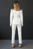 Sparkly White 2 Piece Shawl Lapel Prom Suits with Buttons