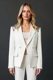 Sparkly White 2 Piece Shawl Lapel Prom Suits with Buttons