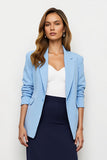 Navy Blue Notched Lapel Pencil 2 Piece Long Business Suits with Slit