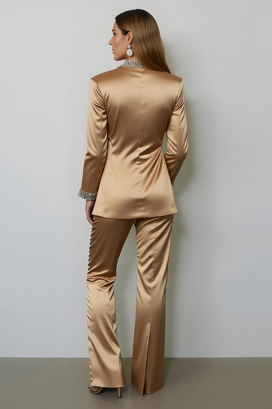 Sparkly Dark Golden 2 Piece Peak Lapel Women Prom Suits