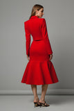 Red Mermaid Satin 2 Piece Midi Prom Suits