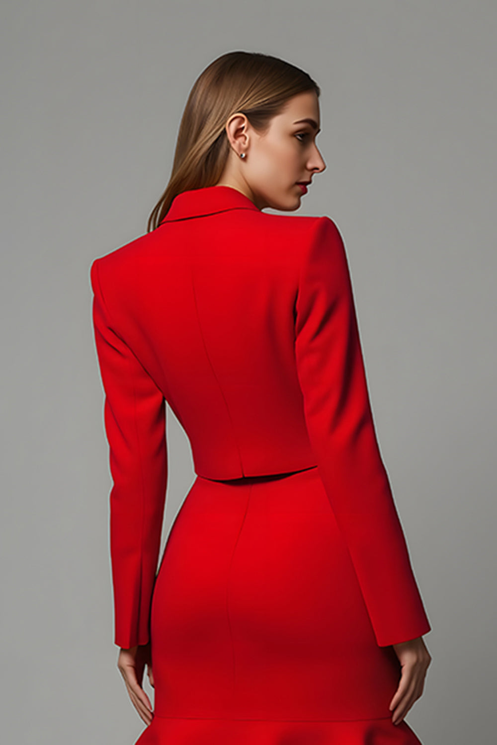 Red Mermaid Satin 2 Piece Midi Prom Suits