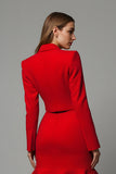 Red Mermaid Satin 2 Piece Midi Prom Suits