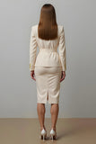 Ivory Notched Lapel Pencil 2 Piece Midi Business Suits with Slit