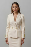 Ivory Notched Lapel Pencil 2 Piece Midi Business Suits with Slit