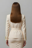 Ivory Notched Lapel Pencil 2 Piece Midi Business Suits with Slit