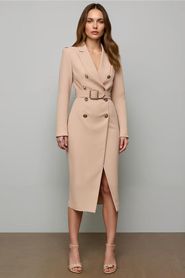 Blush Pencil Double Breasted Midi Blazer Dress with Slit