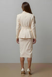 Ivory 2 Piece Notched Lapel Pencil Midi Business Suits with Sash