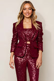 Sparkly Burgundy 2 Piece Sequins Women Prom Suits