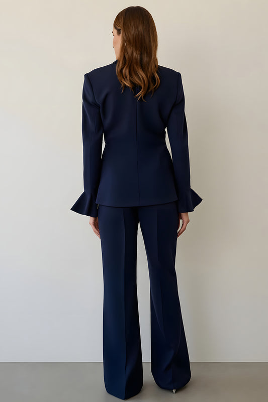 Navy Notched Lapel 2 Piece Single Breasted Business Suits