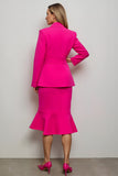 Fuchsia 2 Piece Peak Lapel Midi Women Prom Suits with Belts