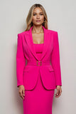 Fuchsia 2 Piece Peak Lapel Midi Women Prom Suits with Belts