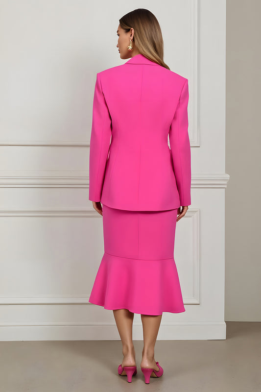 Fuchsia Peak Lapel 2 Piece Mermaid Midi Women Prom Suits