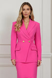 Fuchsia Peak Lapel 2 Piece Mermaid Midi Women Prom Suits