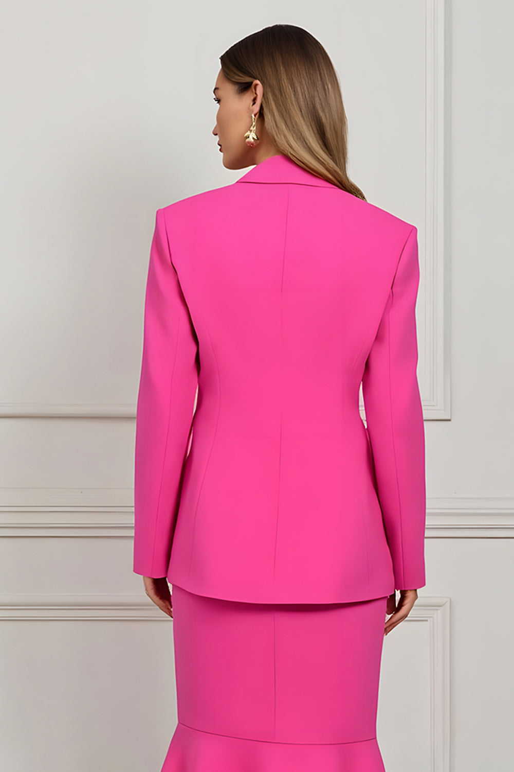 Fuchsia Peak Lapel 2 Piece Mermaid Midi Women Prom Suits