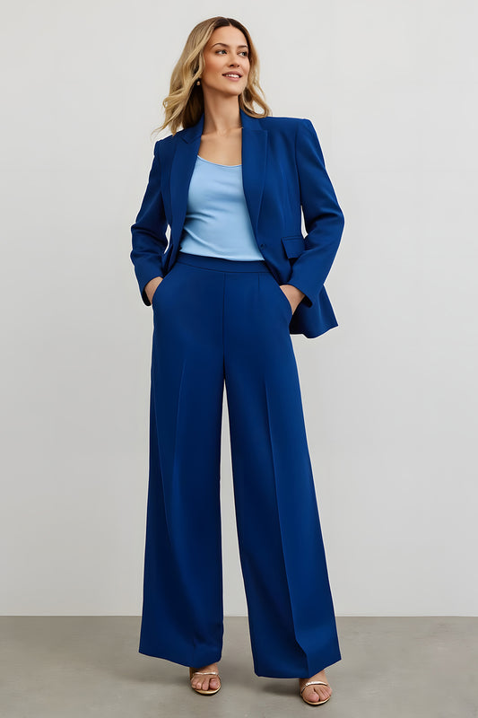 Dark Blue 2 Piece Notched Lapel Business Suits with Pockets