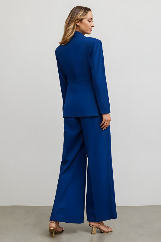 Dark Blue 2 Piece Notched Lapel Business Suits with Pockets