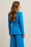 Blue Single Breasted Satin 2 Piece Women Prom Suits