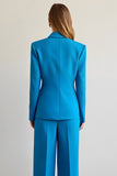 Blue 2 Piece Notched Lapel Satin Women Prom Suits