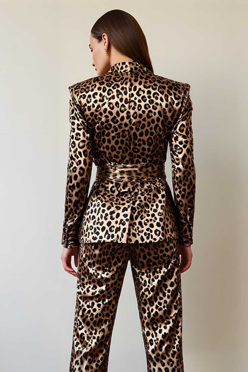 Gold Black Leopard 2 Piece Women Prom Suits