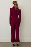 Burgundy Shawl Lapel 2 Piece Women Prom Suits with Ruffles