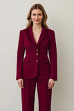 Burgundy Shawl Lapel 2 Piece Women Prom Suits with Ruffles