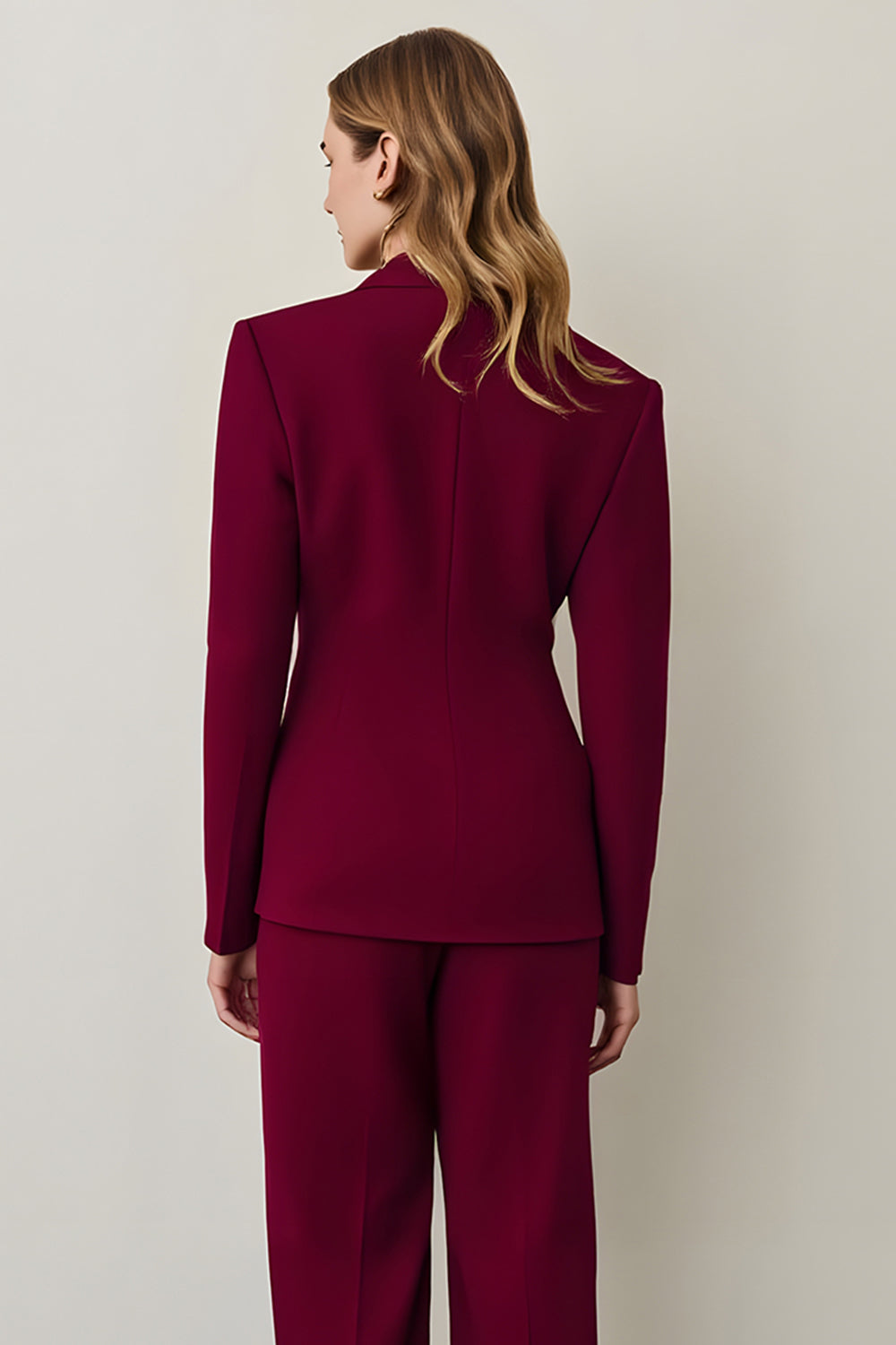 Burgundy Shawl Lapel 2 Piece Women Prom Suits with Ruffles